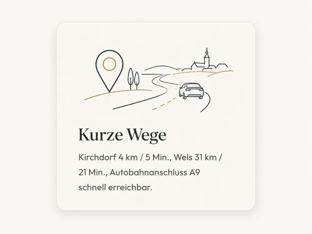 Kurze Wege Inzersdorf im Kremstal – Kirchdorf 4 km, Wels 31 km, Autobahnanschluss A9